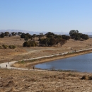 Long view of walkers and cyclists using the Flyway Trail at Don Edwards San Francisco Bay National Wildlife Refuge.