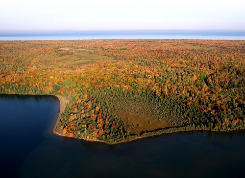 Fall foliage along Point Abbaye in Lake Superior 