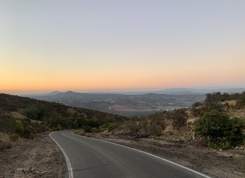 Watching the sun set from a road on Mother Miguel Mountain 