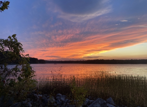 orange and blue sky over water