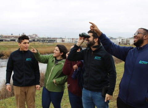 Participants in the annual Great Backyard Bird Count look for birds in Elizabeth, New Jersey, as part of the Elizabeth Urban Wildlife Refuge Partnership