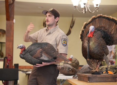 Refuge Employee talks to a group about wild turkey hunting