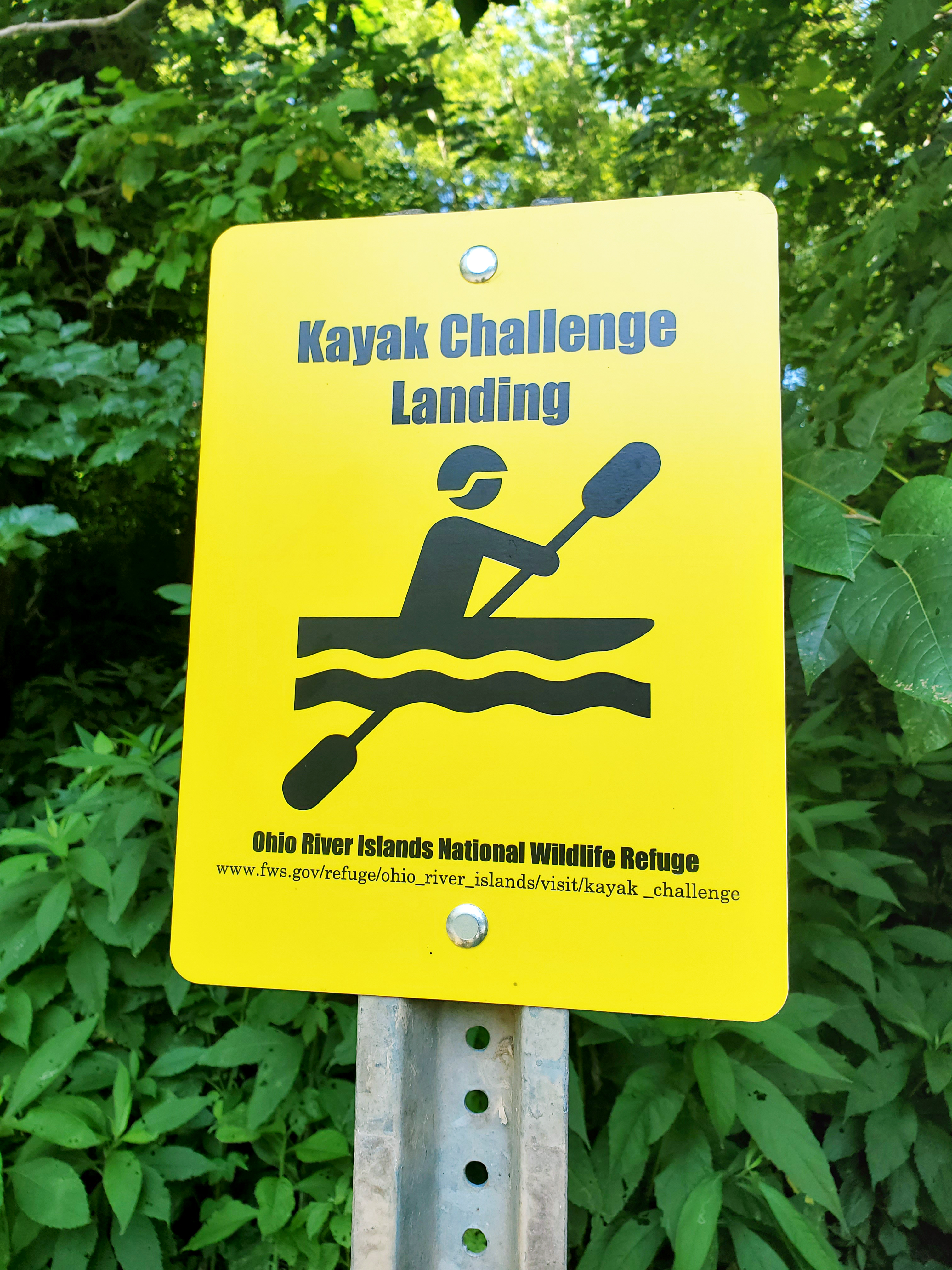 Kayak Challenge landing sign.