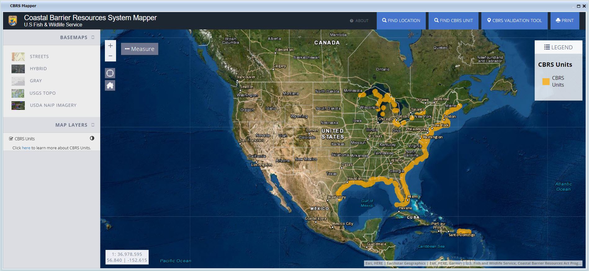 Screen capture of the Coastal Barrier Resource System mapper.
