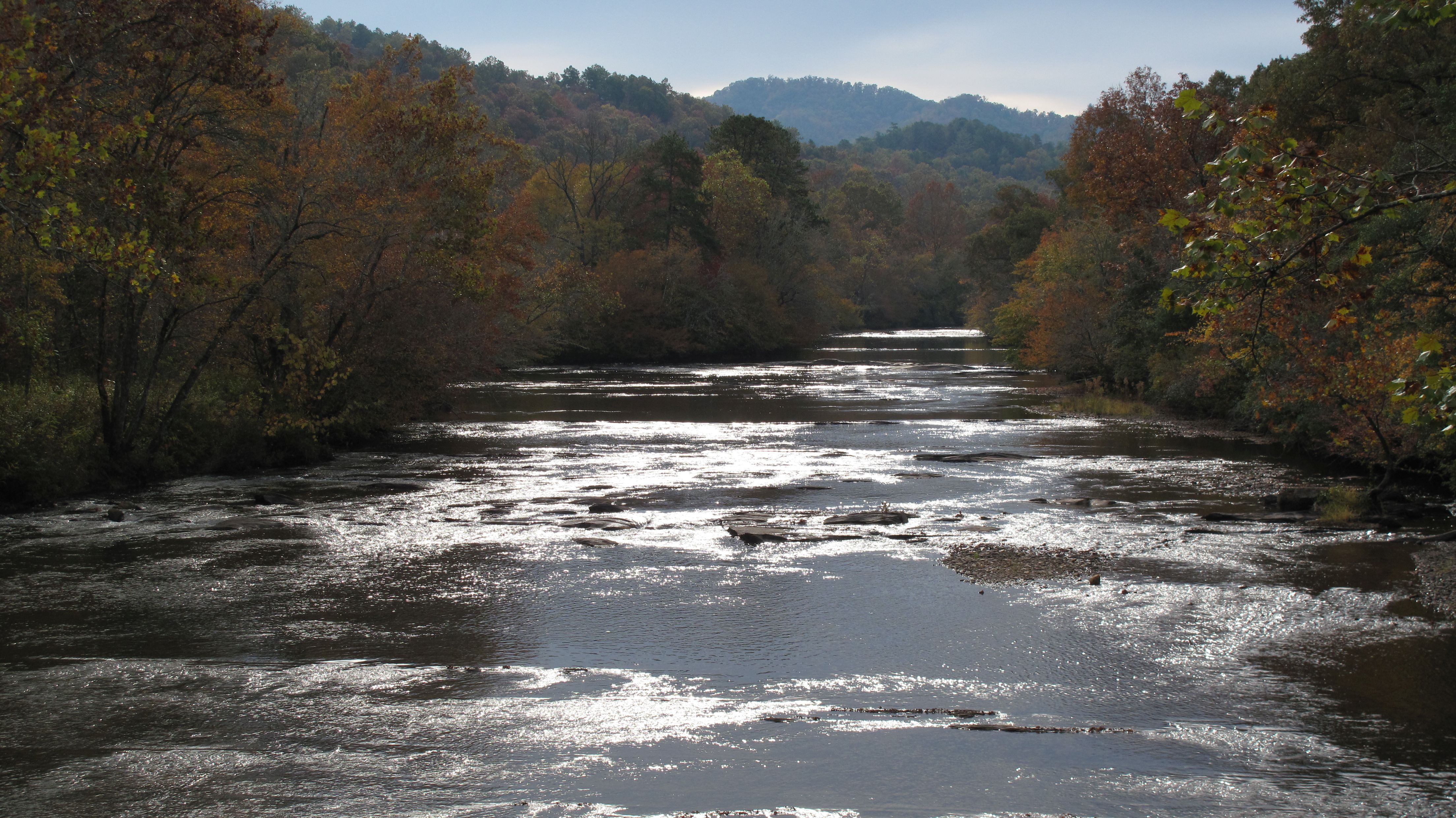 The Little Tennessee River in North Carolina creates a riparian (riverbank-related) corridor. 