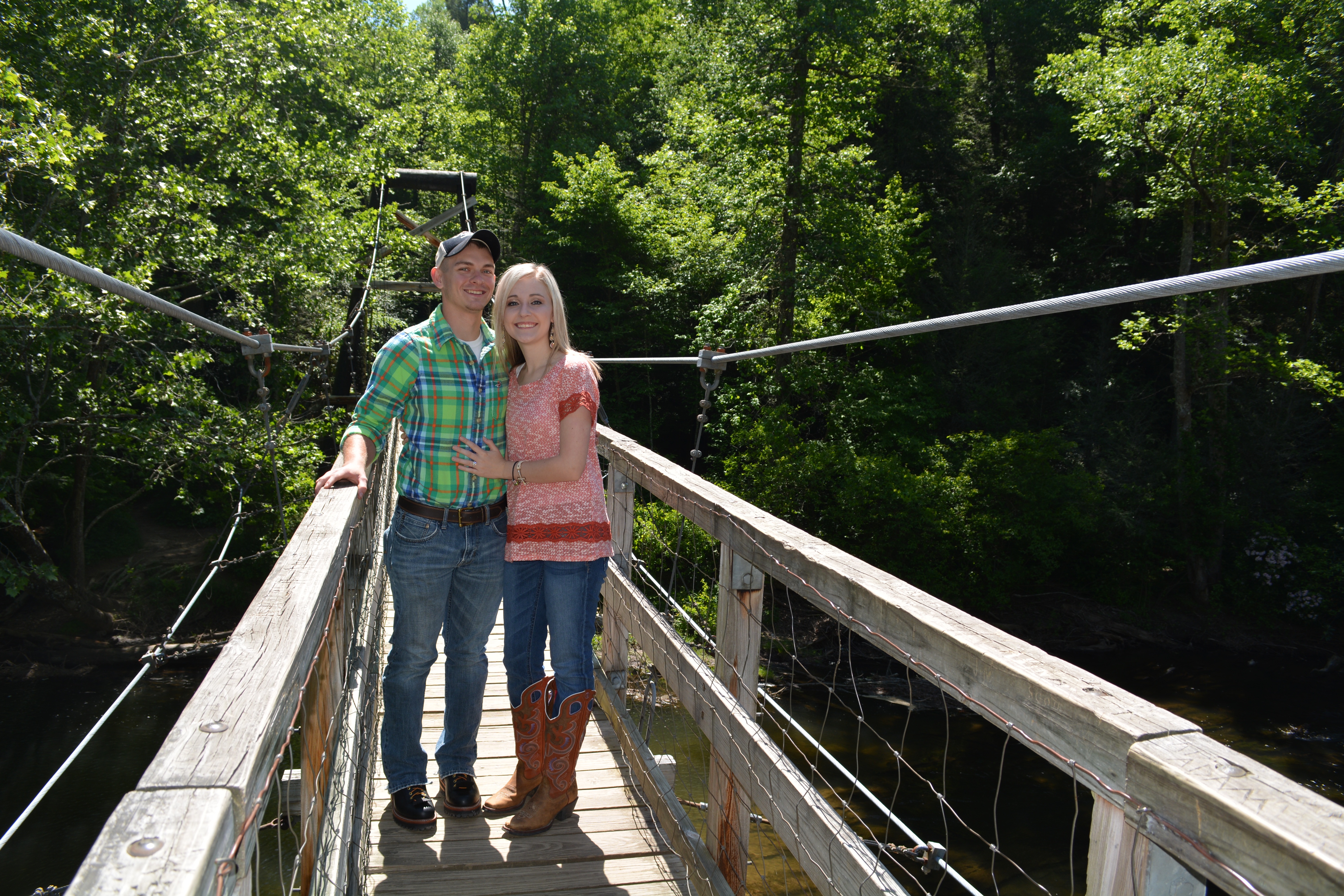 Swinging bridge on Benton McKaye Trail crossing the Toccoa River