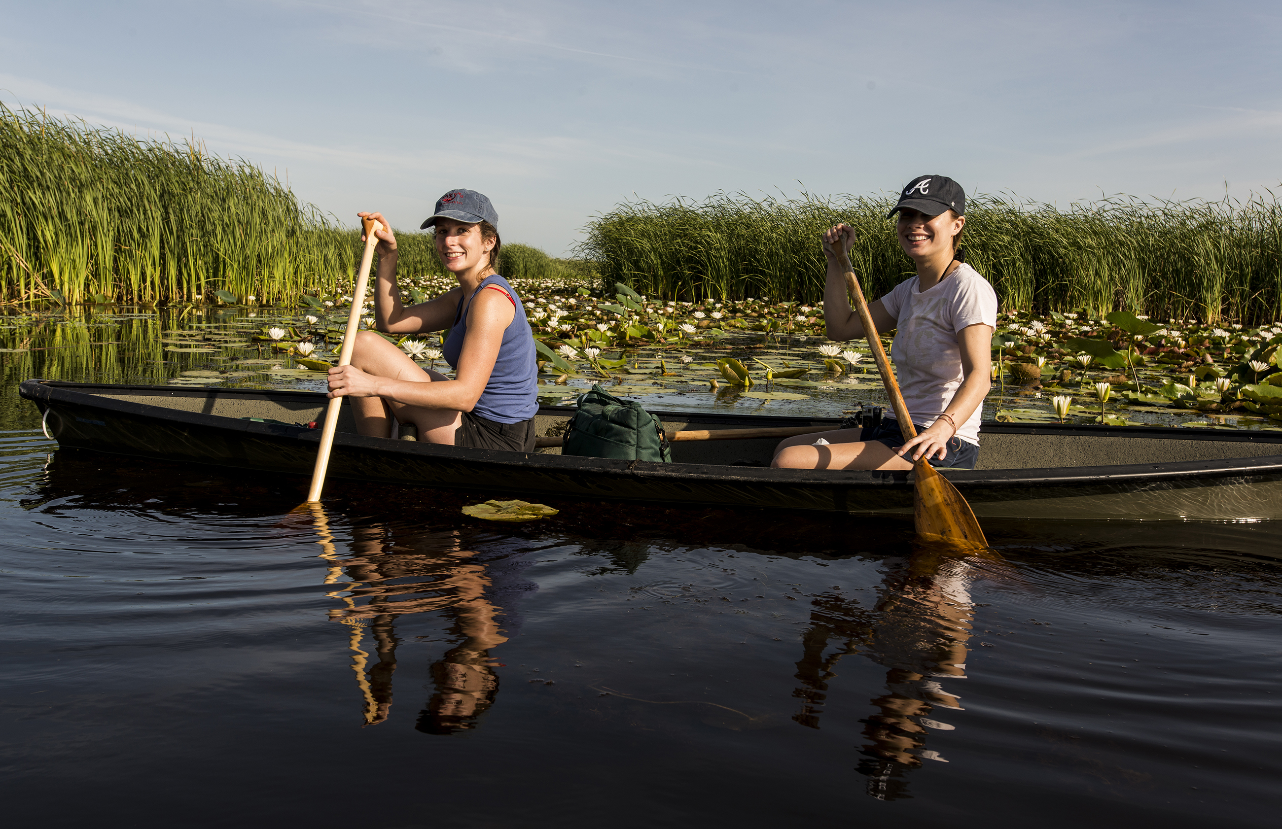 Visitors canoing in one of the refuge's freshwater impoundments.