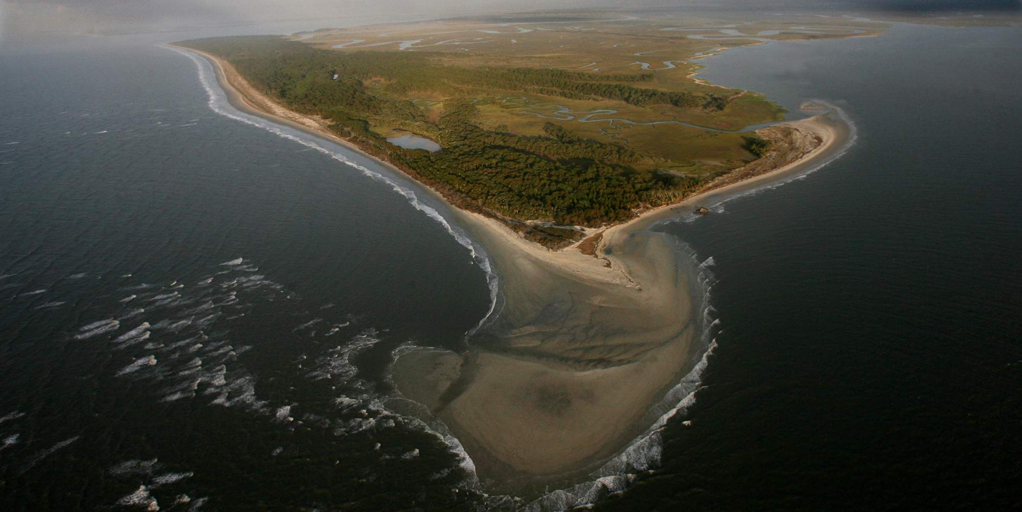 Aerial photo of Wassaw NWR taken from north end, looking south.