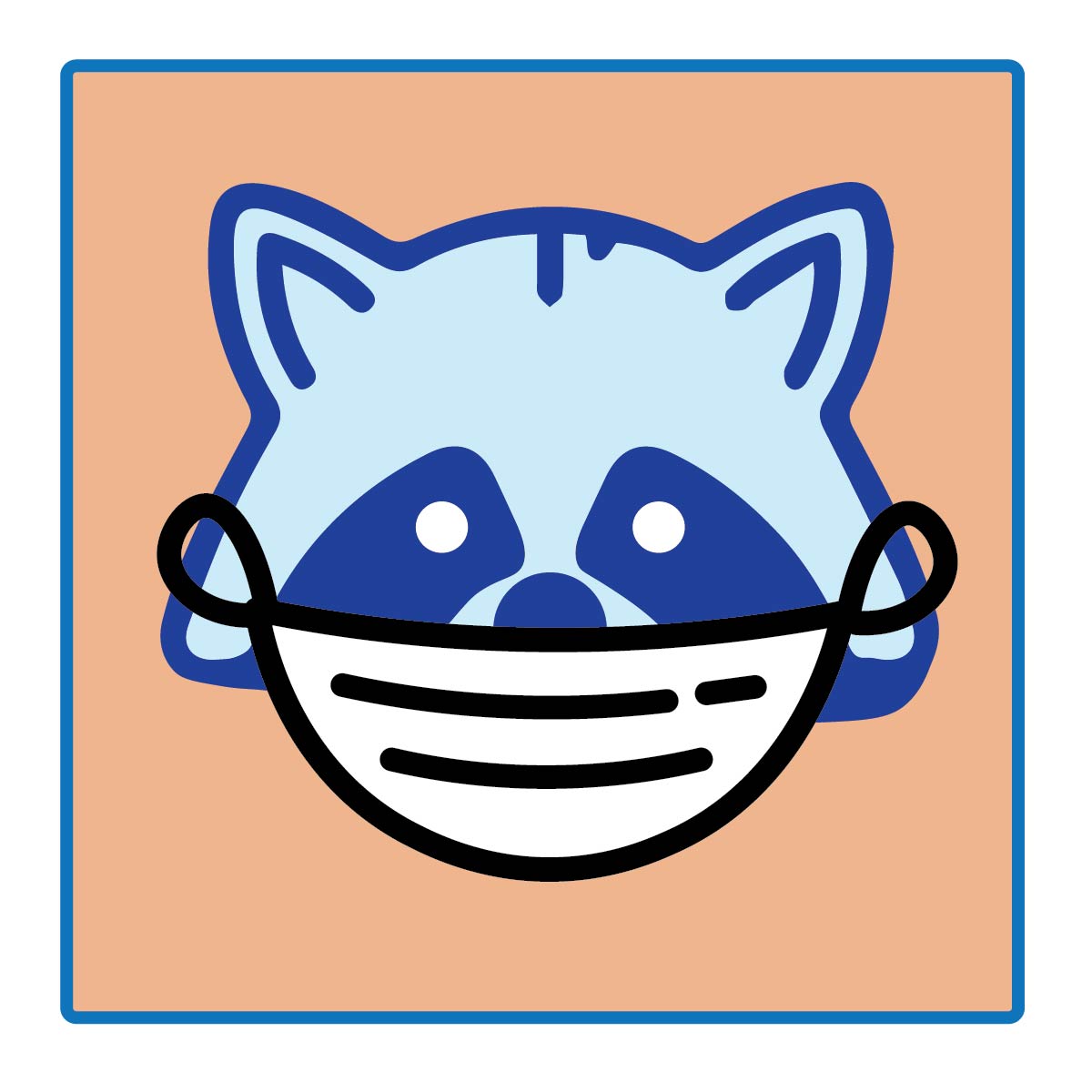 Icon of a raccoon wearing a COVID 19 mask. 