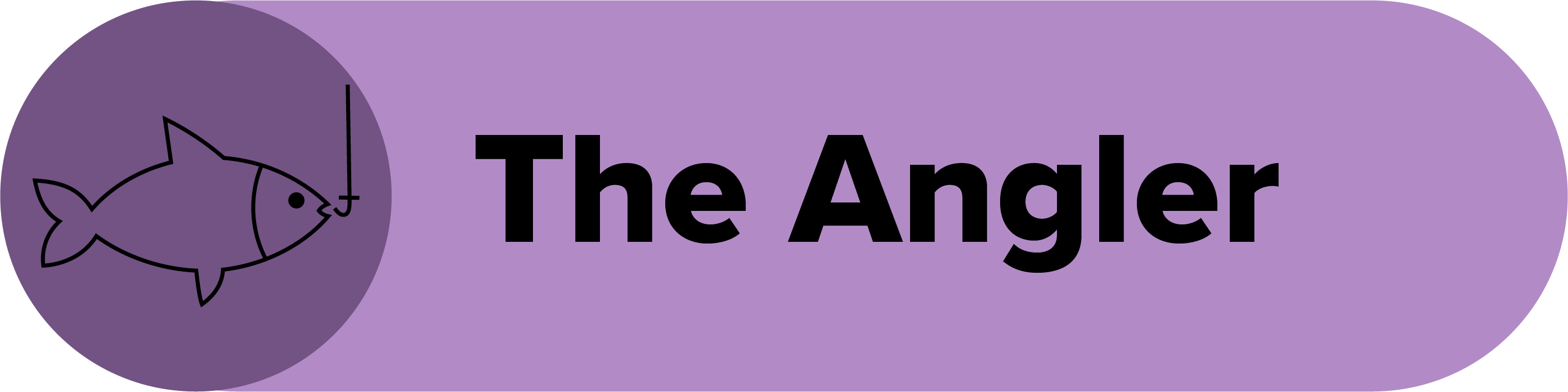 A purple box contains a graphic of a fish and a hook with text reading "The Angler"