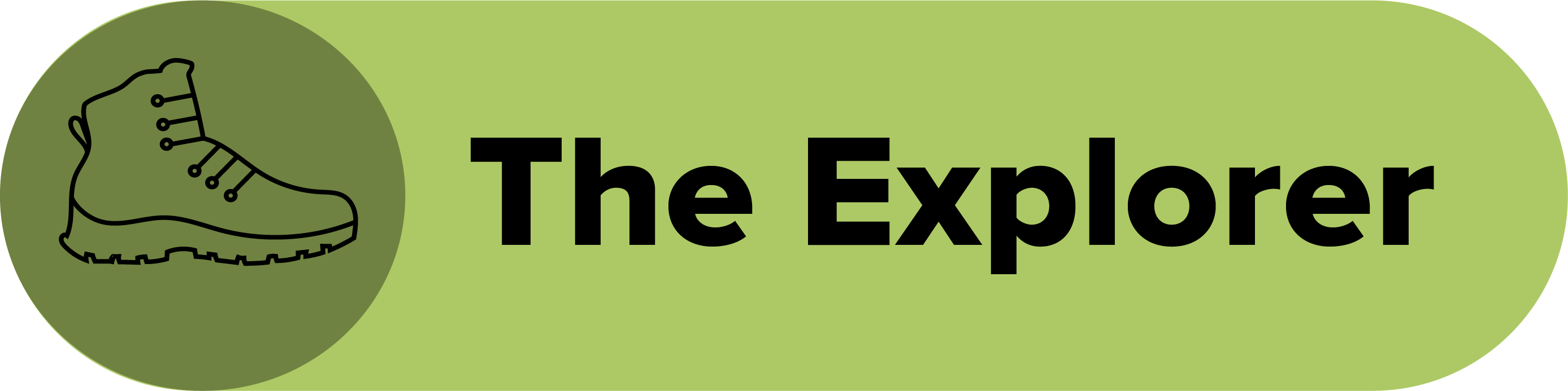 A green box contains a graphic of a hiking boot with text reading "The Explorer"