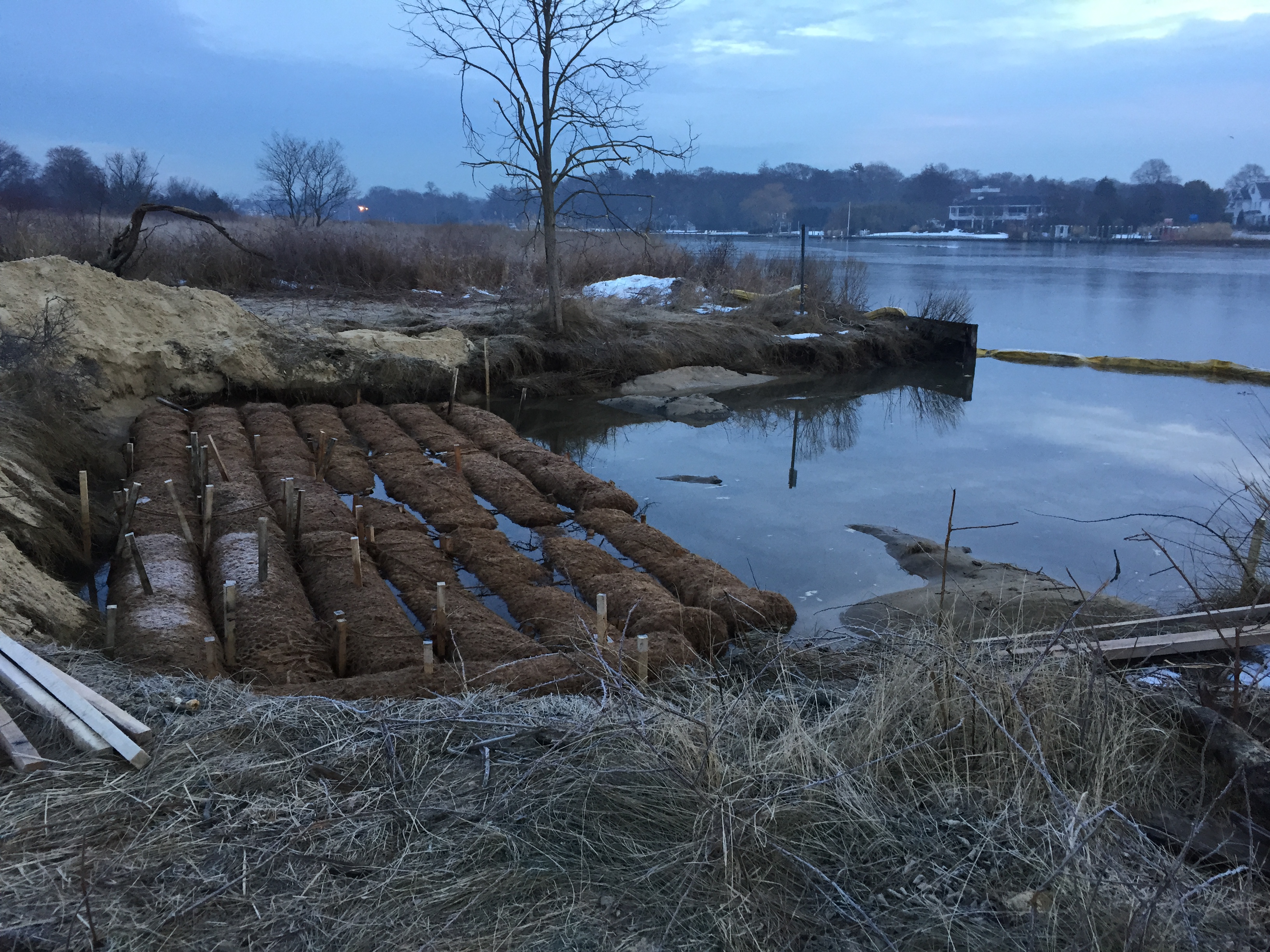 Coir logs placed in open water to restore marsh