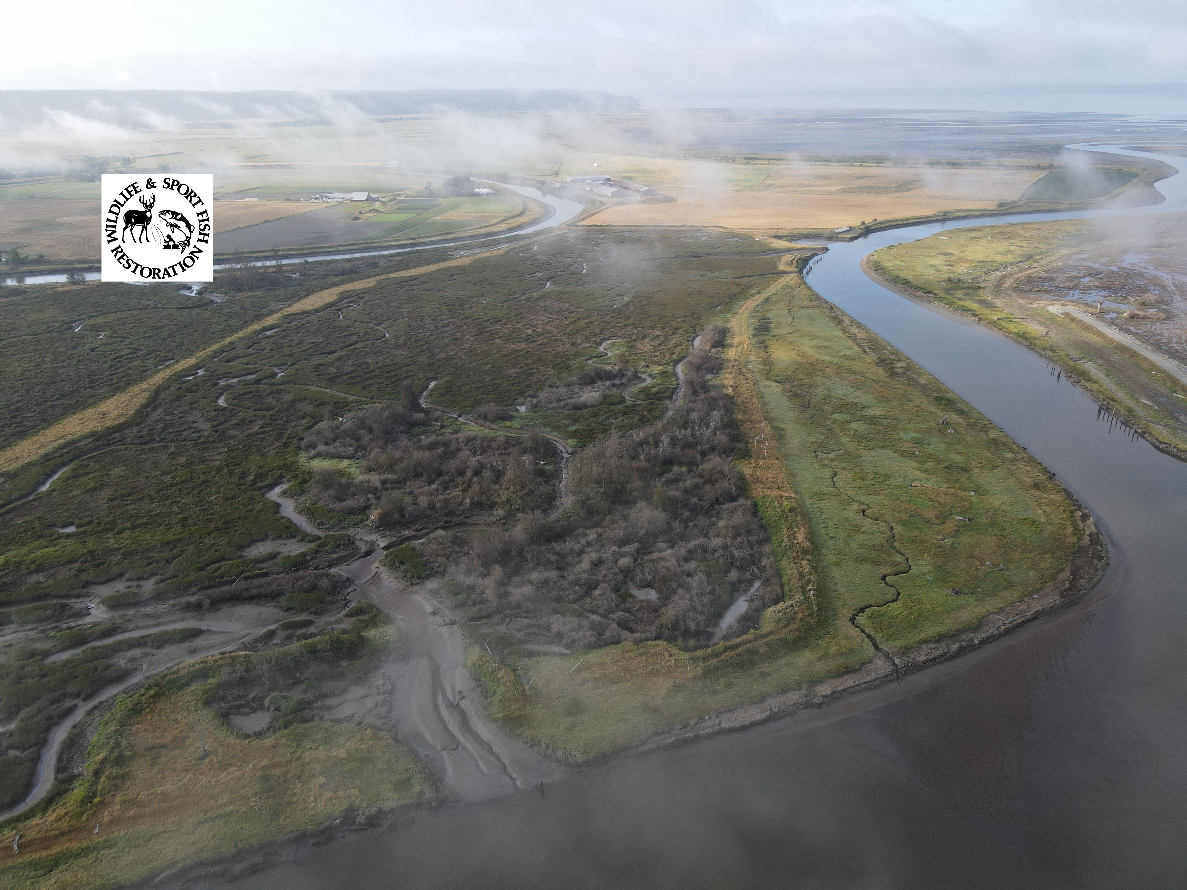 Aerial view of zis-a-ba coastal restoration project, Snohomish County, Washington