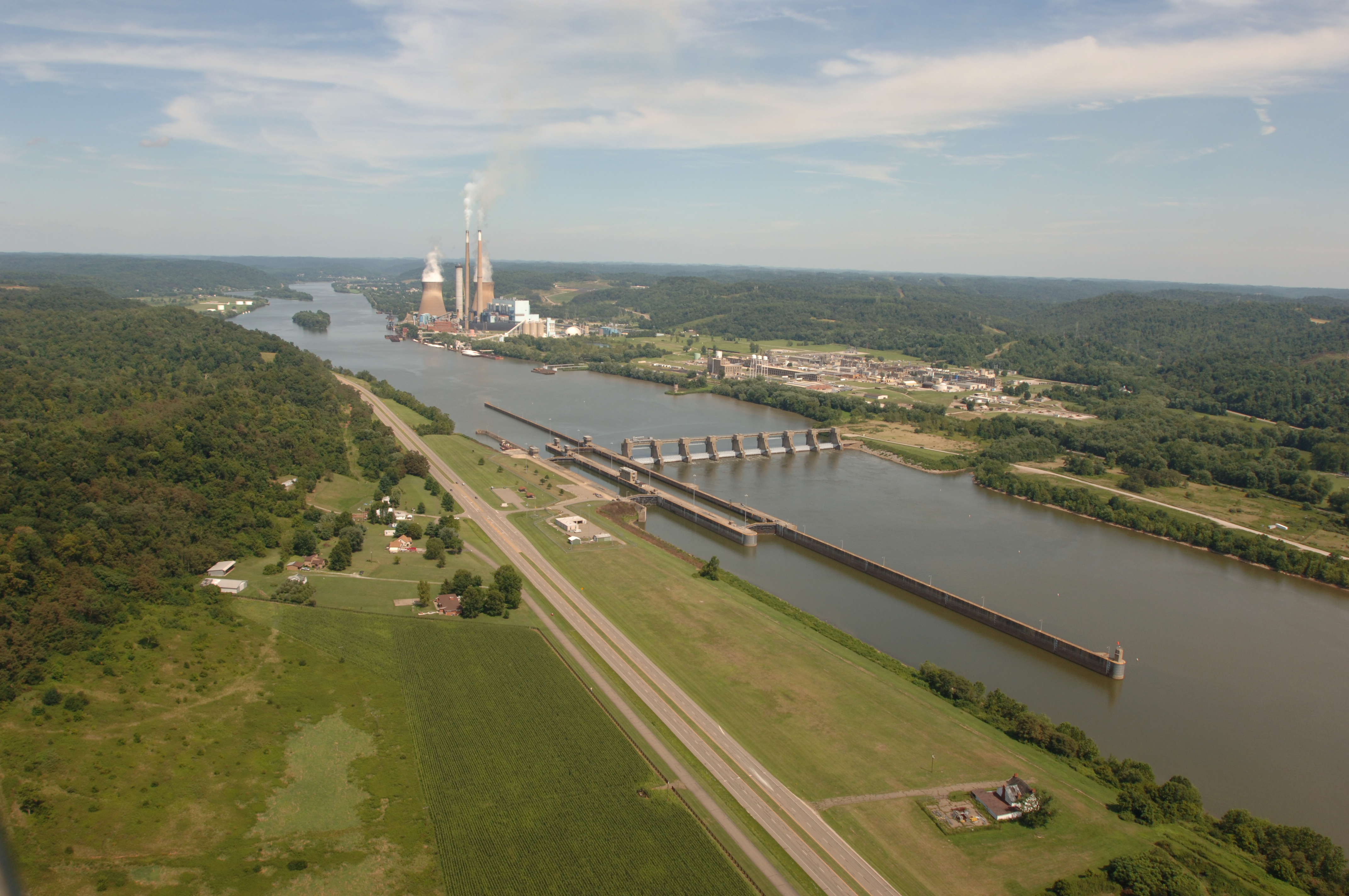 Aerial view of bridge and Beaver Valley Power Station | FWS.gov
