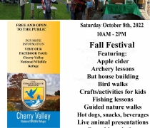 Informational flyer listing events at the Cherry Valley National Wildlife Refuge Fall Festival