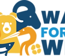 Outlines of a turtle, fish, bighorn sheep, great blue heron and flower, Walk for the Wild logo