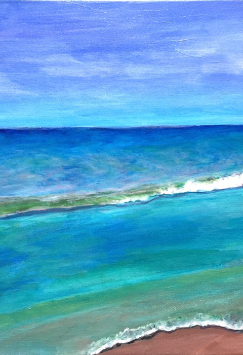 Painting of ocean waves on a beach on canvas