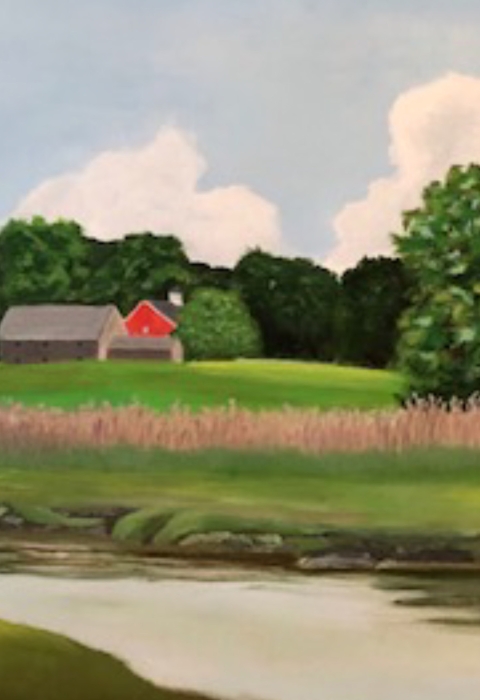 Image of farmhouse with water and grasses