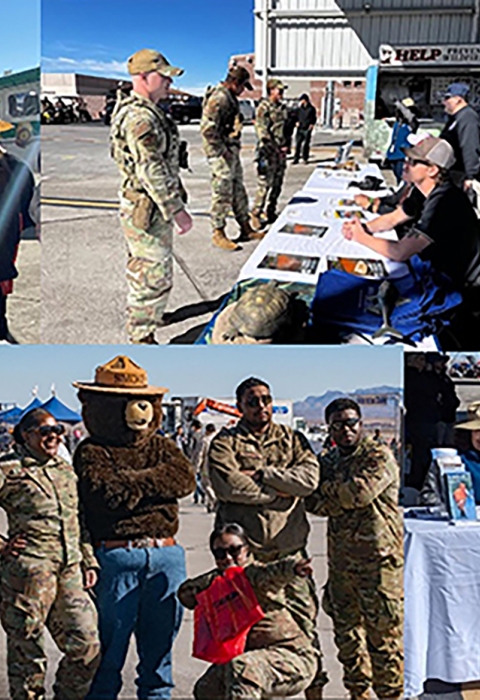 Montage of photos showing people, air force jets, and smokey bear