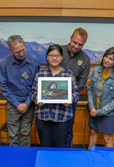 2023 National Junior Duck Stamp Art Contest winner and judges