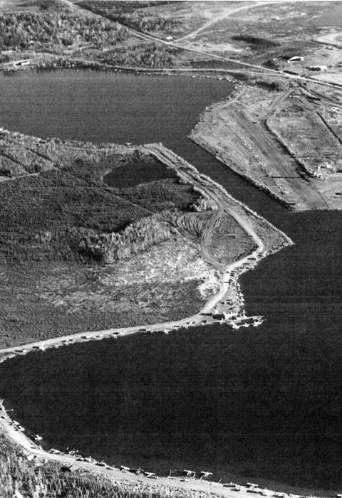 Early aerial image of USFWS Hanger on Lake Hood Alaska. 