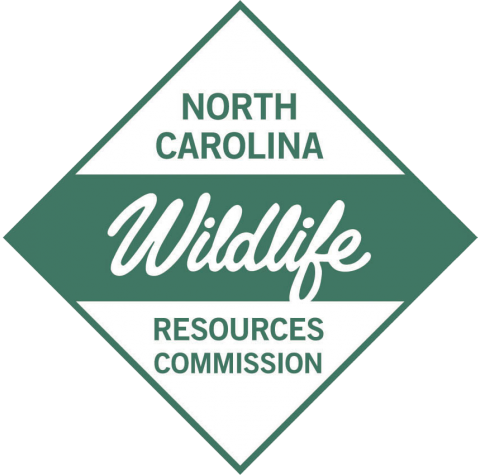 Diamond shaped figure with the words "North Carolina Wildlife Resources Commission" inside.
