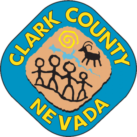 Diamond-shaped logo with blue trim, yellow letters, tan center, with brown stick figure people and animals