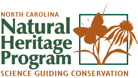 Square with a flower and butterfly silhouettes and the words "North Carolina Natural Heritage Program, Science Guiding Conservation"