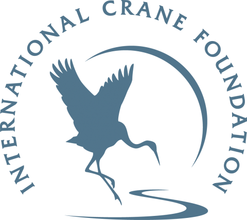 Illustration of crane with surrounding text reading "International Crane Foundation"
