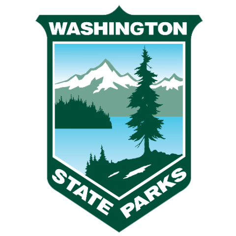 Logo of Washington State Parks featuring images of a mountain, a body of water, and a tree