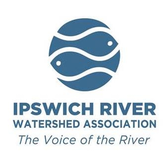 Rounded, blue logo with outlines of two fish that reads "Ipswich River Watershed Association The voice of the river"