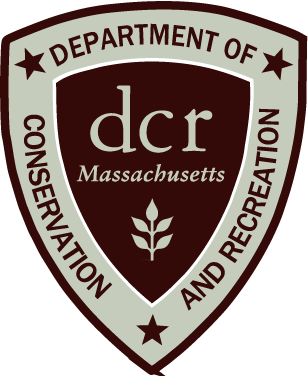 Shield-shaped logo that reads "Department of Conservation and Recreation dcr Massachusetts"