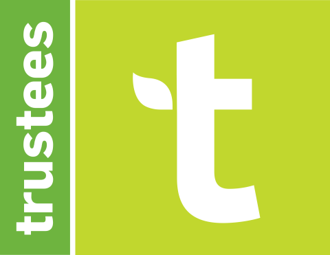 Logo of the letter "t" with the text trustees on left