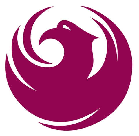 the logo of the city of phoenix, a round stylized phoenix