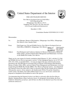 Final Biological and Conference Opinion for Bureau of Reclamation, Bureau of Indian Affairs, and Non-Federal Water Management and Maintenance Activities on the Middle Rio Grande, New Mexico