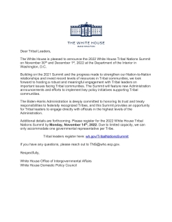 2022 White House Tribal Nations Summit Announcement Letter