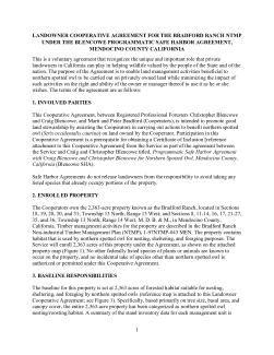 LANDOWNER COOPERATIVE AGREEMENT FOR THE BRADFORD RANCH NTMP UNDER THE BLENCOWE PROGRAMMATIC SAFE HARBOR AGREEMENT, MENDOCINO COUNTY CALIFORNIA