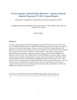 Warm Springs National Fish Hatchery -Spring Chinook Salmon Program FY 2022 Annual Report