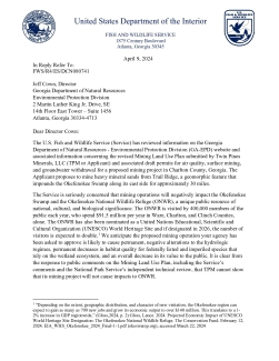 USFWS Comment Letter to Georgia EPD April 9 2024