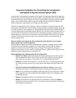 Classroom Guidelines for Preventing the Introduction and Spread of Aquatic Invasive Species (AIS)