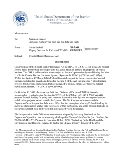 Memorandum on the Coastal Barrier Resources Act and Nonstructural Shoreline Stabilization
