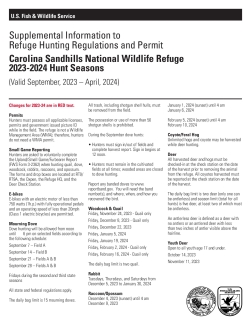Carolina Sandhills National Wildlife Refuge 2023-2024 Hunt Seasons: Supplemental Information to Refuge Hunting Regulations and Permit
