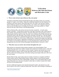 Frequently Asked Questions (F.A.Q.s) about Delaware Bay Rufa Red Knots and Horseshoe Crabs