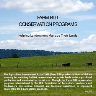Farm Bill Brochure cover page with a farm and blue skies in the background. 