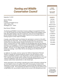 Letter to USFWS Director Martha Williams regarding opportunities for Hunters