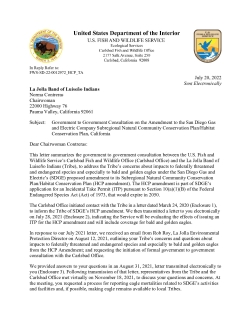 La Jolla Band Consultation on SDGE HCP Amendment