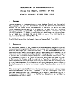 Memorandum of Understanding Among the Federal Agencies of the Aquatic Nuisance Species Task Force