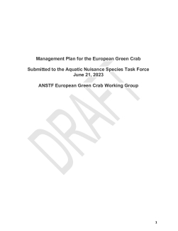 Management Plan for the European Green Crab 