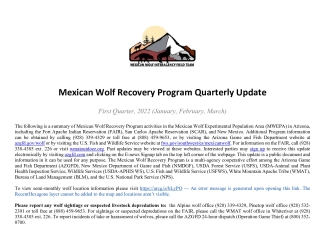 Mexican Wolf Quarterly Report Q1 2022