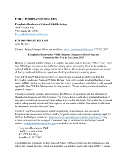 Everglades Headwaters NWR PUBLIC INFORMATION BULLETIN Proposes Changes to Hunt Program